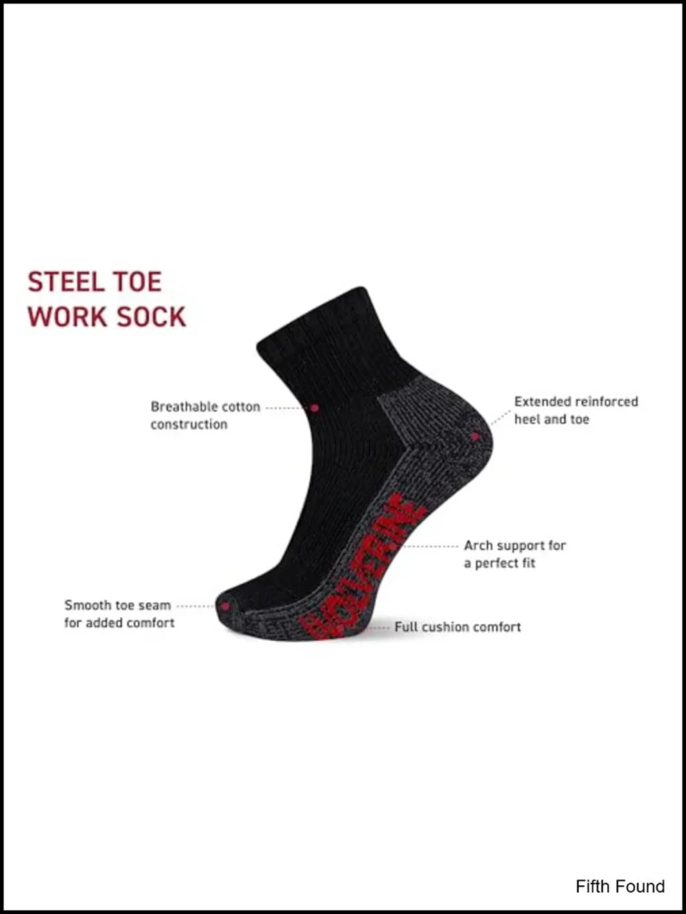 Steel Toe Work Boot Ankle Socks - 2 Pairs - Durable Cushioning Men's Cotton